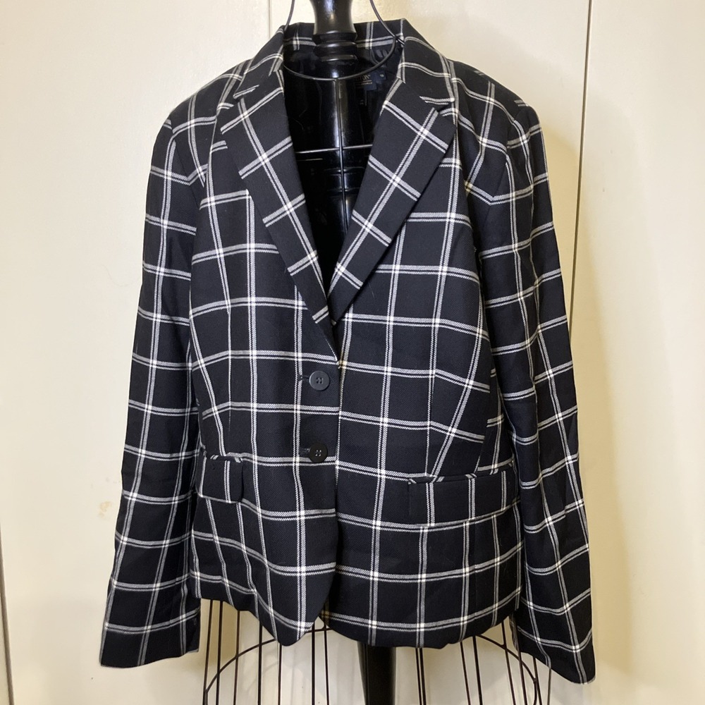 Pendleton Blazer Womens 18‎ Black/White Plaid Equestrian Dark Academia 100% Wool